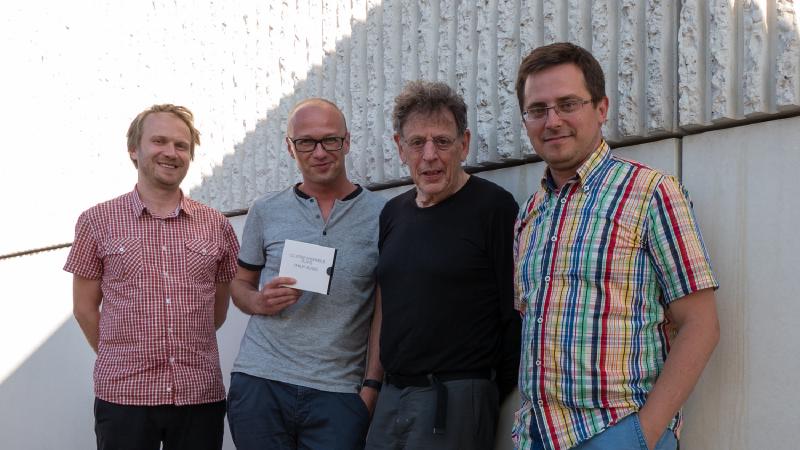 With Philip Glass in Linz, Austria. Fero Király, Julo Krištof, Philip Glass and Ivo Šiller